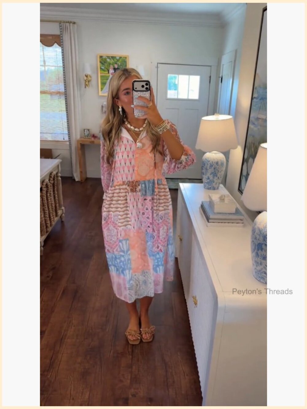 Boho Floral Printed Long Maxi Dress with Lantern Sleeves and Pockets - Picture 7 of 7